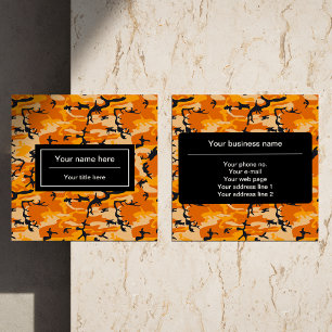 Orange Camo, Camouflage, Military, Army Square Business Card