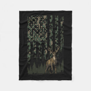 Orange Camo Deer American Flag Hunting Gifts Men D Fleece Blanket