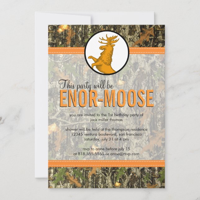 Orange - Camo & Moose Birthday Party Invitation (Front)