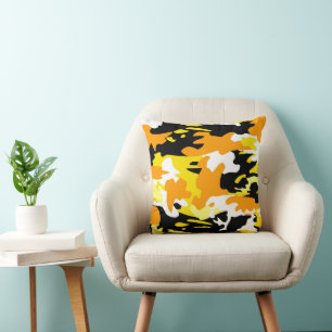 Orange Camo Throw Pillow