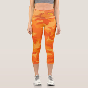 Orange Camo Yellow Monogram Initials Colourful Fun Capri Leggings