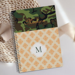 Orange Camouflage Damask Trendy Monogram Planner