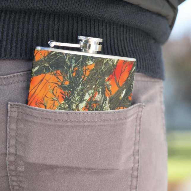 Orange Camouflage Design Hip Flask (In Situ)