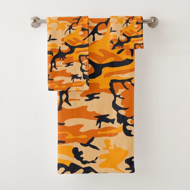 Orange Camouflage, Military, Army Bath Towel Set (Insitu)