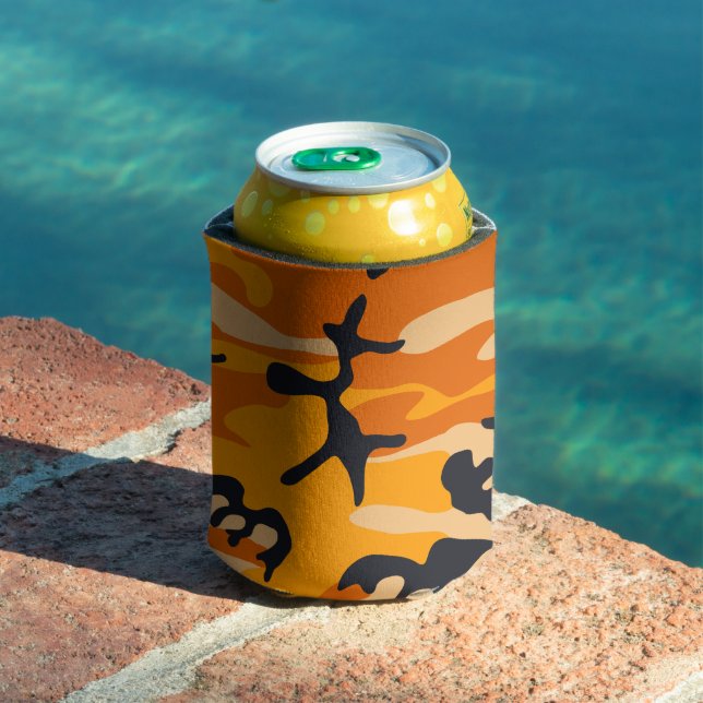Orange Camouflage, Military, Army Can Cooler (In Situ Pool)
