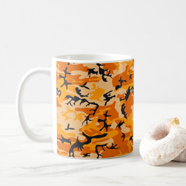 Orange Camouflage, Military, Army Coffee Mug (With Donut)