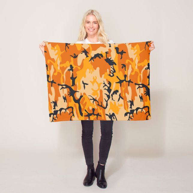 Orange Camouflage, Military, Army Fleece Blanket (In Situ)
