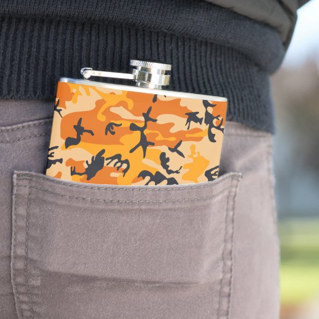Orange Camouflage, Military, Army Hip Flask (In Situ)