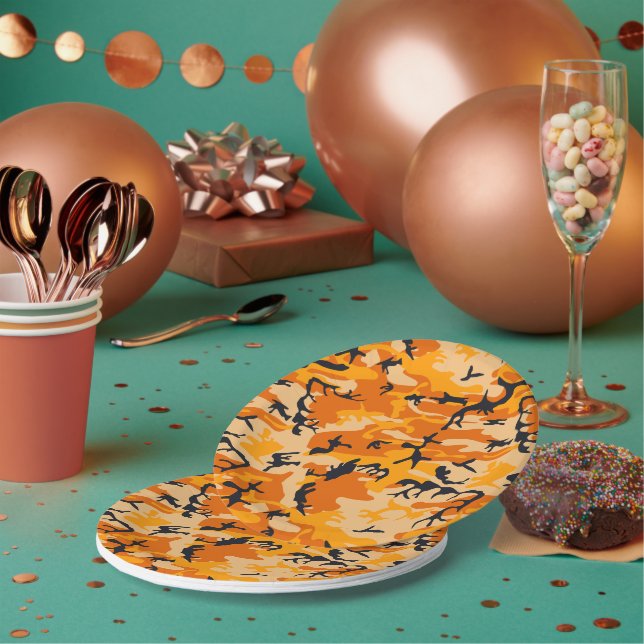 Orange Camouflage, Military, Army Paper Plate (Multi)