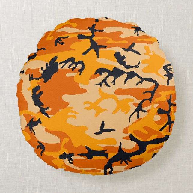 Orange Camouflage, Military, Army Round Cushion (Front)