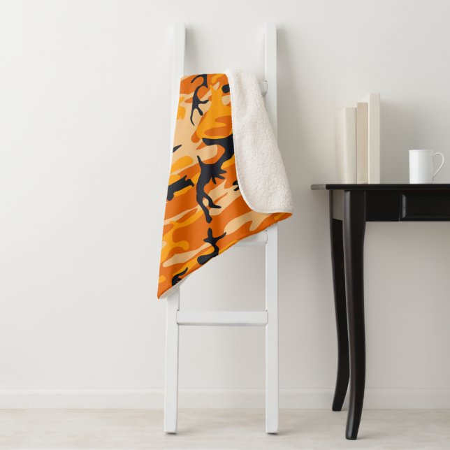 Orange Camouflage, Military, Army Sherpa Blanket (In Situ)
