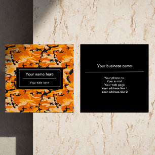 Orange Camouflage, Military, Army Square Business Card