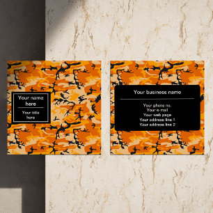 Orange Camouflage, Military, Army Square Business Card