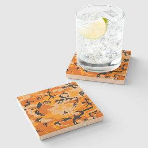 Orange Camouflage, Military, Army Stone Coaster