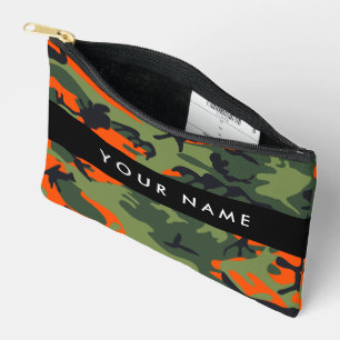 Orange Camouflage Pattern, Your name, Personalise Accessory Pouch