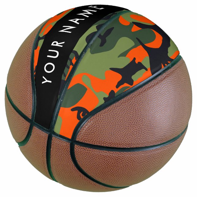Orange Camouflage Pattern, Your name, Personalise Basketball (Angled)