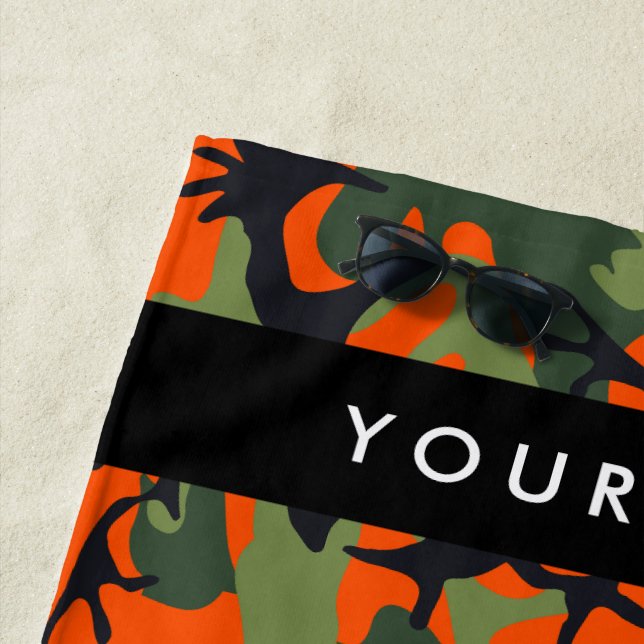 Orange Camouflage Pattern, Your name, Personalise Beach Towel (In Situ)