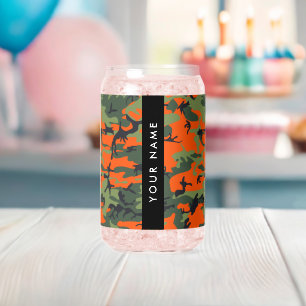 Orange Camouflage Pattern, Your name, Personalise Can Glass