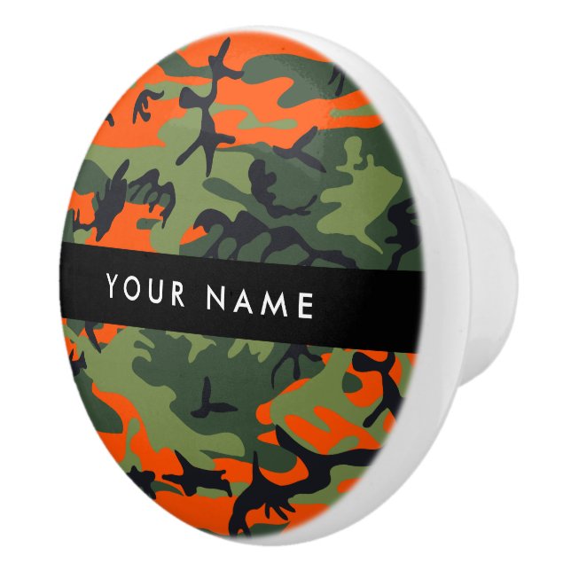 Orange Camouflage Pattern, Your name, Personalise Ceramic Knob (Right)