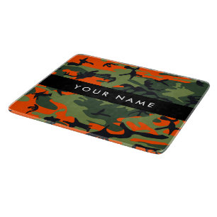 Orange Camouflage Pattern, Your name, Personalise Cutting Board