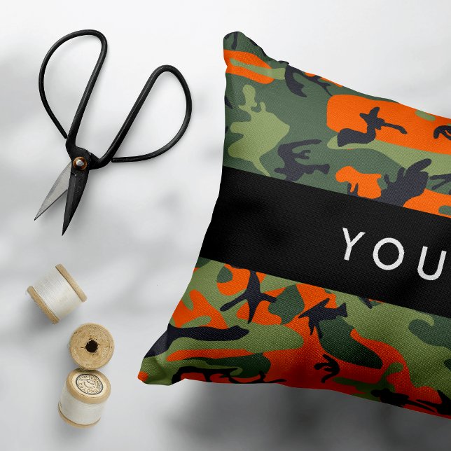 Orange Camouflage Pattern, Your name, Personalise Decorative Cushion (Creator Uploaded)