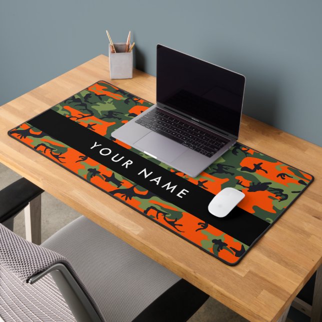 Orange Camouflage Pattern, Your name, Personalise Desk Mat (Office 2)