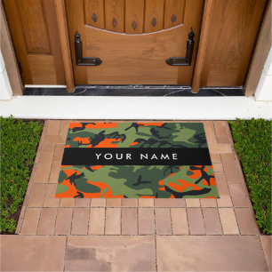 Orange Camouflage Pattern, Your name, Personalise Doormat