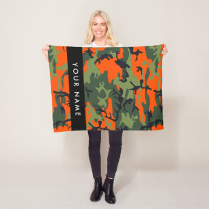Orange Camouflage Pattern, Your name, Personalise Fleece Blanket