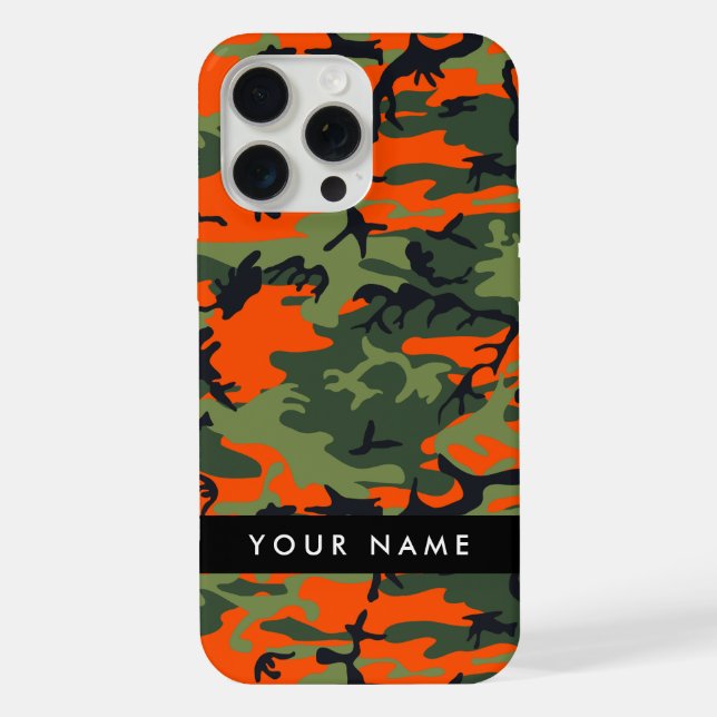 Orange Camouflage Pattern, Your name, Personalise iPhone Case (Back)
