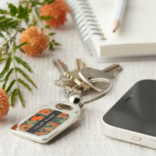 Orange Camouflage Pattern, Your name, Personalise Key Ring