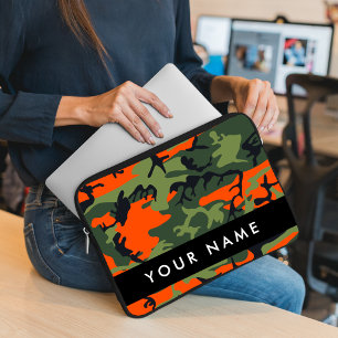 Orange Camouflage Pattern, Your name, Personalise Laptop Sleeve