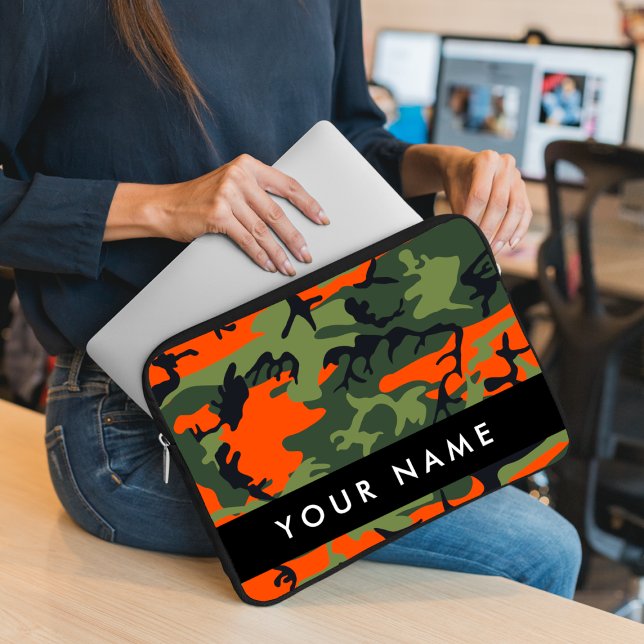 Orange Camouflage Pattern, Your name, Personalise Laptop Sleeve (Creator Uploaded)
