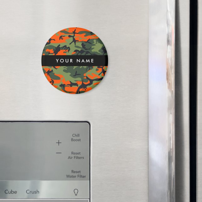 Orange Camouflage Pattern, Your name, Personalise Magnet (In Situ (Fridge))
