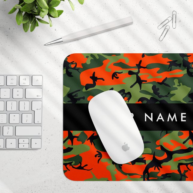 Orange Camouflage Pattern, Your name, Personalise Mouse Pad (Creator Uploaded)