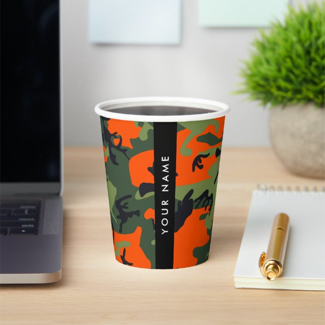 Orange Camouflage Pattern, Your name, Personalise Paper Cups (Insitu)