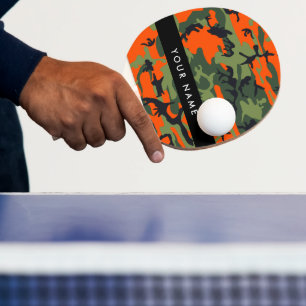 Orange Camouflage Pattern, Your name, Personalise Ping Pong Paddle