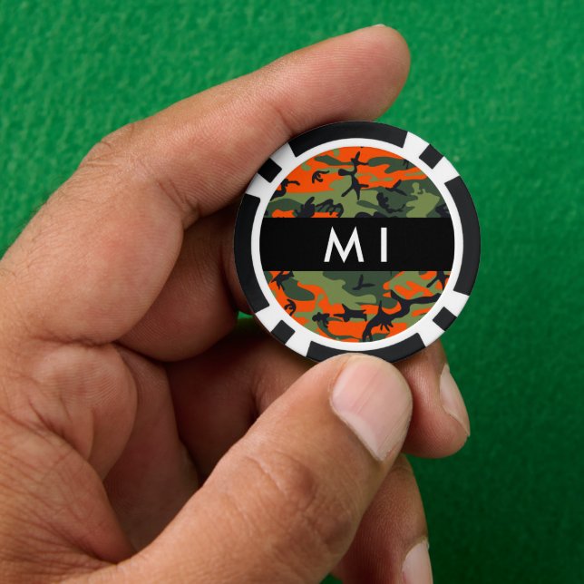 Orange Camouflage Pattern, Your name, Personalise Poker Chips (Hand)