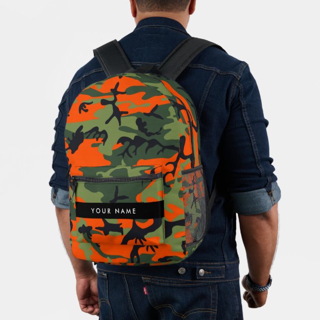 Orange Camouflage Pattern, Your name, Personalise Printed Backpack (Insitu (Model))