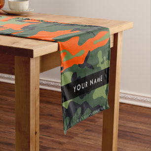Orange Camouflage Pattern, Your name, Personalise Short Table Runner