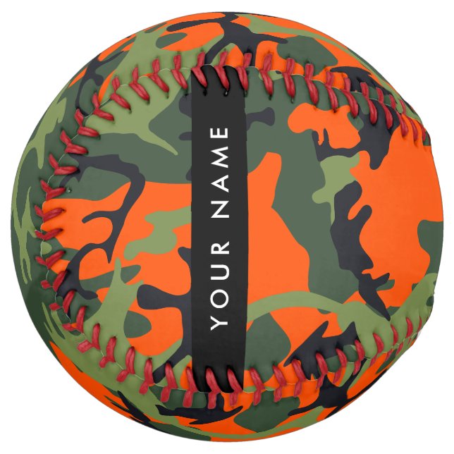 Orange Camouflage Pattern, Your name, Personalise Softball (Front Left)