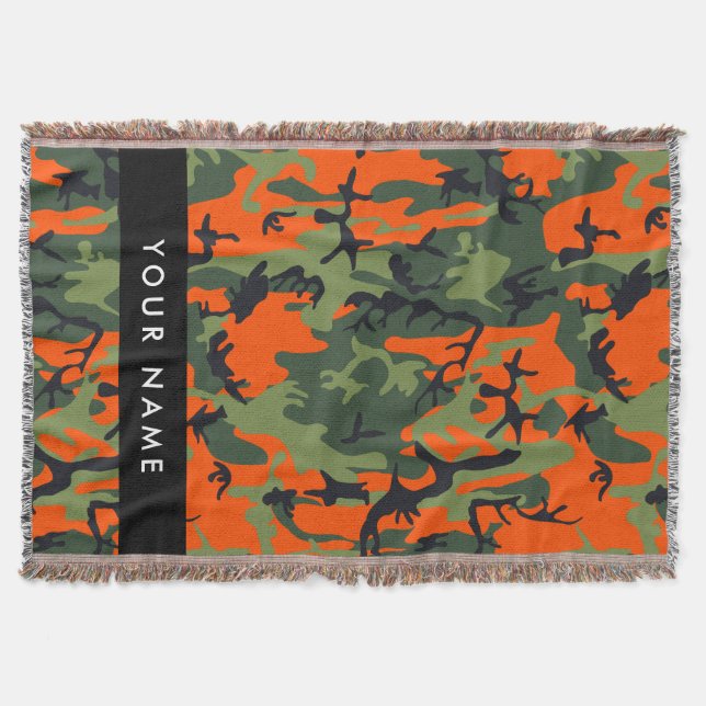 Orange Camouflage Pattern, Your name, Personalise Throw Blanket (Front)