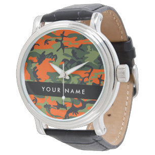 Orange Camouflage Pattern, Your name, Personalise Watch