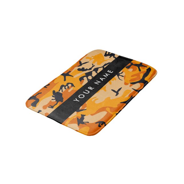 Orange Camouflage Your name Personalise Bath Mat (Angled)