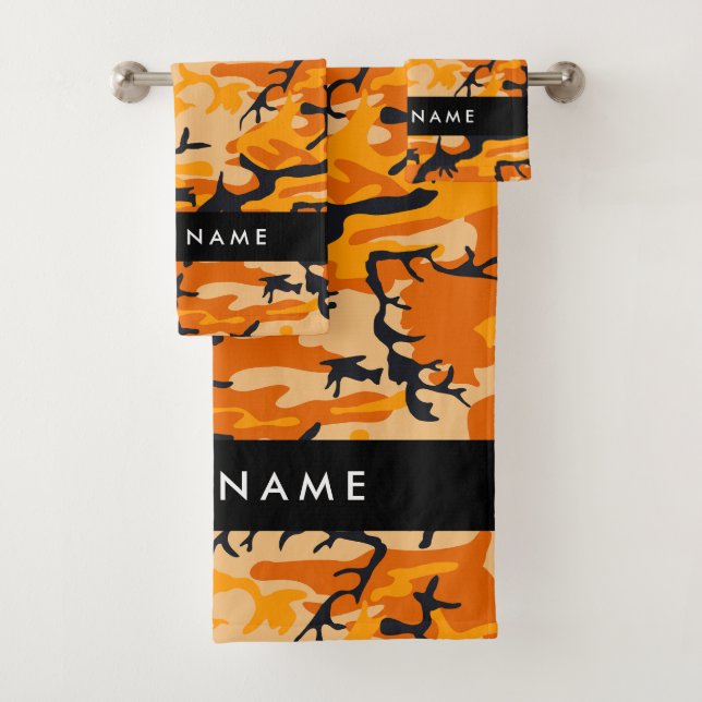 Orange Camouflage Your name Personalise Bath Towel Set (Insitu)