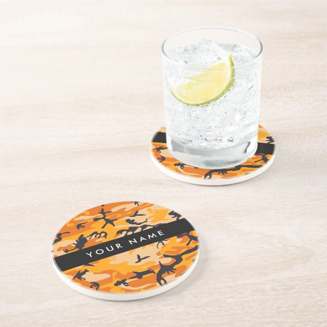 Orange Camouflage Your name Personalise Coaster (Side)