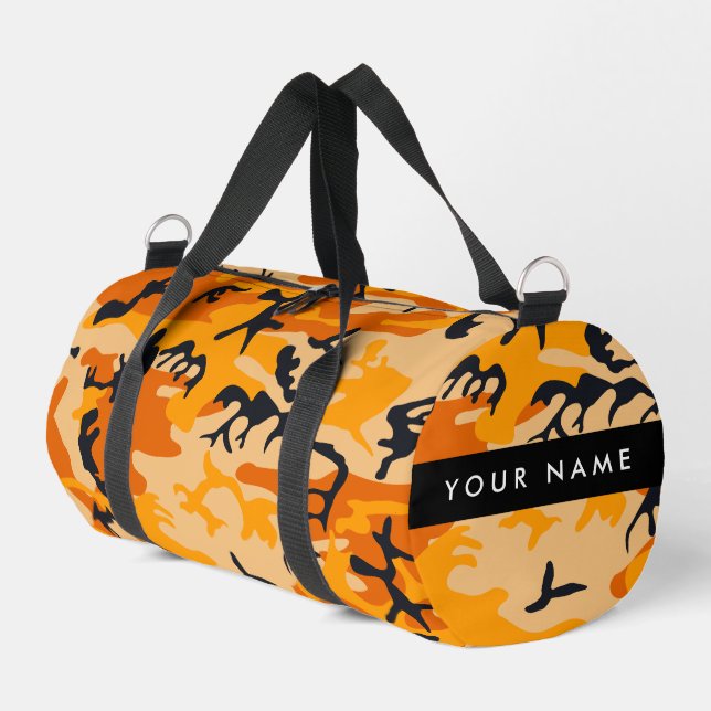Orange Camouflage Your name Personalise Duffle Bag (Left Corner)