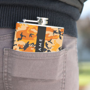 Orange Camouflage Your name Personalise Hip Flask