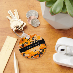 Orange Camouflage Your name Personalise Key Ring
