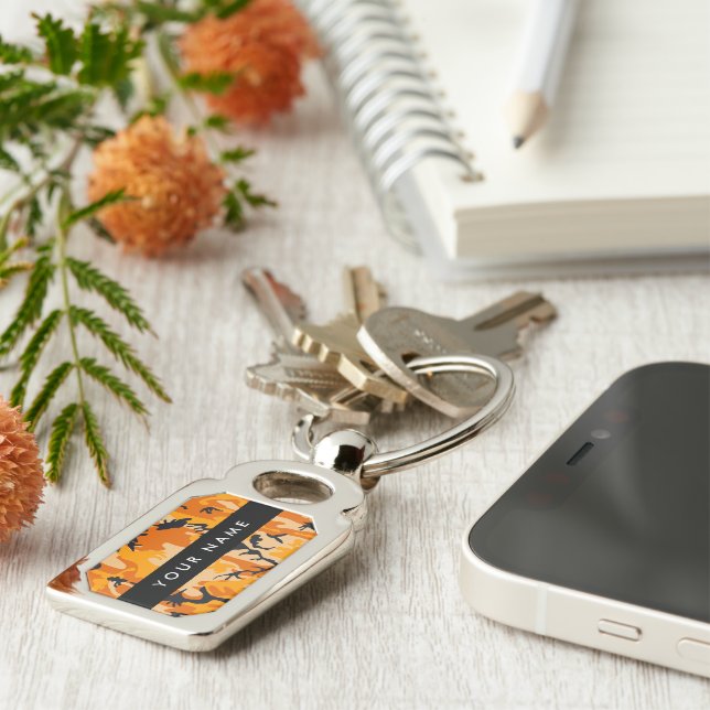 Orange Camouflage Your name Personalise Key Ring (Side)