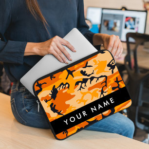 Orange Camouflage Your name Personalise Laptop Sleeve